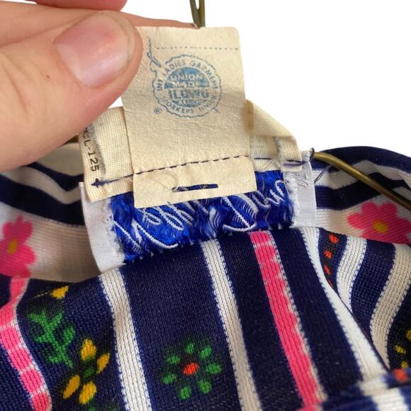 Vintage 60s Nelly Don Floral Stripe Shirt Dress USA Made ILGWU Tag Size Medium - Picture 15 of 16